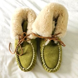 Acorn Green Moccasins Soft Leather Handcrafted